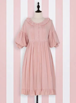 Cute Ruffle Collar Classic Lolita Lantern Short Sleeve Dress And Lolita Apron