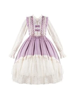 Pastoral Style Retro Elegant Lace Velvet Stitching Spring-Autumn Lace-Up Classic Lolita Long-Sleeved Dress -NAUS Lolita Shop 2 500x672 436