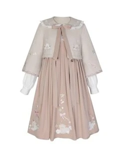 Little Sheep Series Pink Doll Collar Embroidered Chinese Elements Pleated Hem Classic Lolita Autumn Winter Long Sleeves Dress Set -NAUS Lolita Shop 2 500x672 439