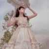 Moon Cage Yarn Series JSK Chest Pearl Pendant Layered Lace Big Hem Matching Hair Crown Necklace Gorgeous Court Classic Lolita Sling Dress