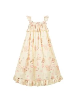 Sleepy Bear Series Apricot Small Flying Sleeve Ruffle Ribbon Suspender Nightdress Loose Sweet Lolita Dress -NAUS Lolita Shop 2 500x672 445