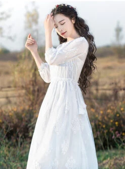 White Embroidery Lace Classic Lolita Long Sleeve Dress -NAUS Lolita Shop 2 500x672 446
