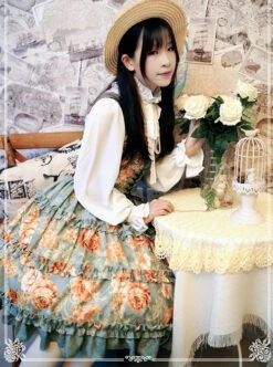 Retro Pure Cotton Green Ruffles Classic Lolita Sleeveless Dress -NAUS Lolita Shop 2 500x672 447