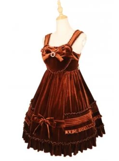 Rococo Series JSK Pure Color Velvet Elegant Classic Lolita Ruffle Sling Dress -NAUS Lolita Shop 2 500x672 451