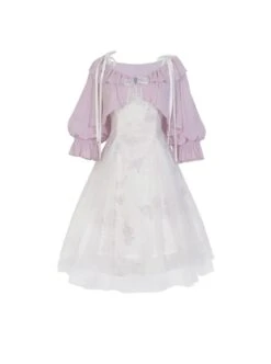 Daily Elegant Girl Purple Lantern Sleeve Short Coat Rose Print Slim Fit Classic Lolita Sleeveless Dress Set -NAUS Lolita Shop 2 500x672 454