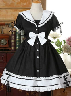 Navy Collar Cotton Short Sleeve Classic Lolita Dress -NAUS Lolita Shop 2 500x672 459