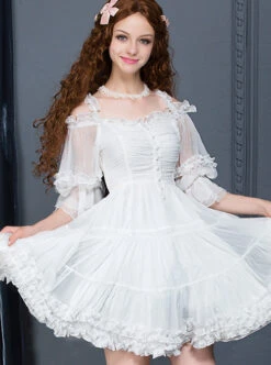 Palace Style Retro White Chiffon Puff Sleeve Classic Lolita Dress -NAUS Lolita Shop 2 500x672 476