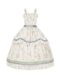 Konggu Changfeng Series Pastoral Style Floral Print Belt Embroidery Classic Lolita Sleeveless Dress -NAUS Lolita Shop 2 500x672 491