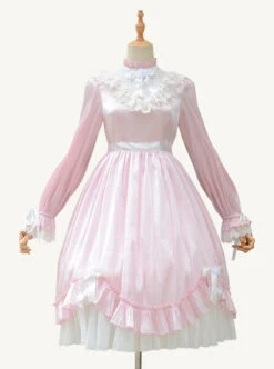 Elegant Pure Color Princess Streamer Yarn Simple Fairy Classic Lolita Long Sleeve Dress -NAUS Lolita Shop 2 500x672 492