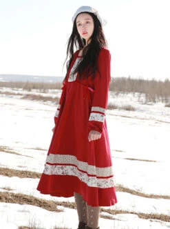 Retro Red Classic Lolita Long Sleeve Dress -NAUS Lolita Shop 2 500x672 528