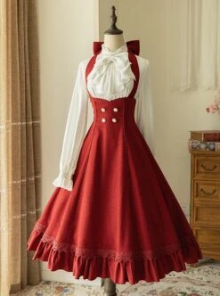 Elegant Slim Fit Detachable Halter Large Bow Striped Pocket Two-Wear Sling Classic Lolita Dress -NAUS Lolita Shop 2 500x672 536