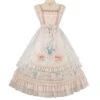 Classic Lolita Lily Of The Valley Flower Print Decoration Ruched Ruffled Hem Lace Bow Knot Slip Dress
