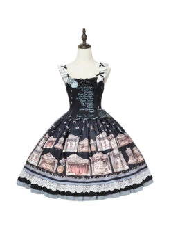 Box Theater Series JSK Printing Embroidery Normal Waist Classic Lolita Sling Dress -NAUS Lolita Shop 2 500x672 546
