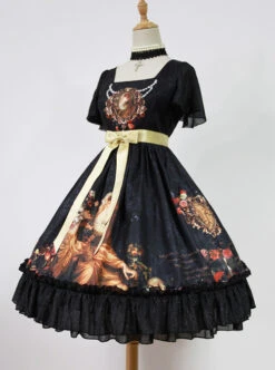 Song Of Time Black Lace-up Retro Classic Lolita Short Sleeve Dress -NAUS Lolita Shop 2 500x672 550
