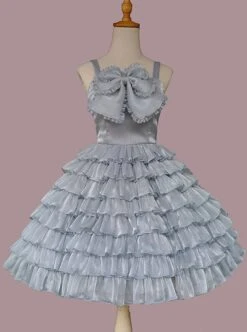 Multi-Layer Cake Skirt Series Gray Blue Simple Bowknot Decoration Daily Classic Lolita Sleeveless Dress -NAUS Lolita Shop 2 500x672 551