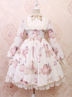 Oil Painting Angel Series Bowknot Classic Lolita Long Sleeve Dress -NAUS Lolita Shop 2 500x672 560