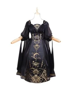 Horus' Nightmare Series Gorgeous Golden Print Black Ancient Egypt Exotic Classic Lolita Sleeveless Dress Set -NAUS Lolita Shop 2 500x672 562