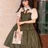 Love And Poetry Series Elegant Daily Fake Two Piece Puff Sleeve Stand Collar Cutout Design Classic Lolita Short Sleeve Dress
