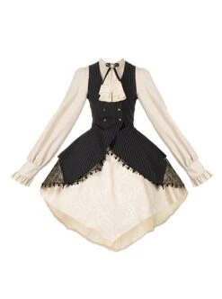 Flower Brand Deacon Series Magician Stripe False Two-Piece Irregular Hem Autumn Winter Classic Lolita Long Sleeve Dress -NAUS Lolita Shop 2 500x672 579
