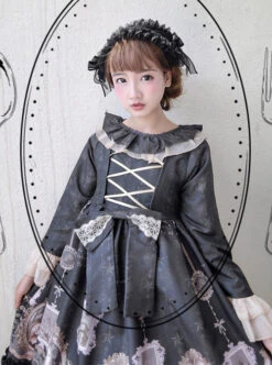 Retro Ruffle Collar Classic Lolita Puff Long Sleeve Dress -NAUS Lolita Shop 2 500x672 582