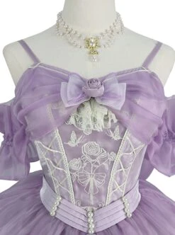 Ballet Elegant High Waist Irregular Hem Fit Flower Decorative Bownot Lace Embroidery Sweet Lolita Purple Sleeveless Dress Full Set -NAUS Lolita Shop 2 500x672 59