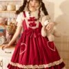 Hawthorn Milk Cover Series Red Cute Daily Lace Bow-Knot Love Heart Decoration Ruffle Hem Classic Lolita Sleeveless Dress