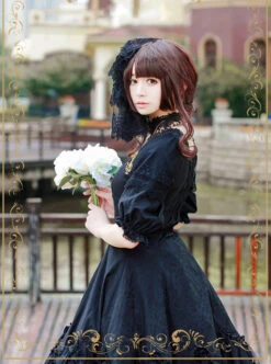 Elegant Black Jacquard Classic Lolita Half Sleeve Dress -NAUS Lolita Shop 2 500x672 593