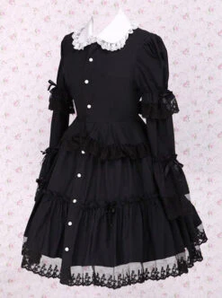 Black Lapel Ruffle Gothic Lolita Long Sleeve Dress -NAUS Lolita Shop 2 500x672 61
