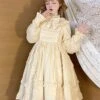 Retro Solid Color Doll Sense Stand Collar Bowknot Lantern Sleeves Spring Autumn Cute Classic Lolita Long-Sleeved Dress