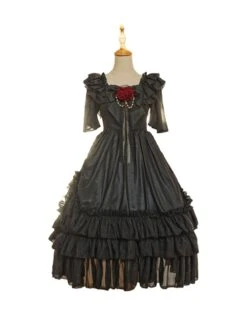 Rose Prayer Series Black Elegant French Backless Metal PU Leather Belt Classic Lolita Short Sleeve Dress -NAUS Lolita Shop 2 500x672 623