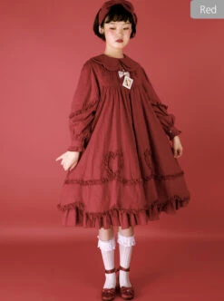 High Waist Doll Collar Pure Color Classic Lolita Long Sleeve Long Dress -NAUS Lolita Shop 2 500x672 624