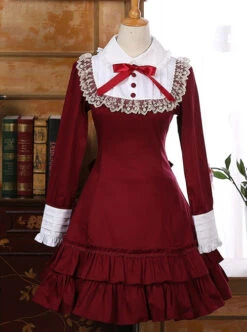Retro Bowknot Long Sleeves Ruffles Classic Lolita Dress -NAUS Lolita Shop 2 500x672 642