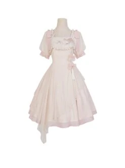Chinese Style Pink Elegant Square Neck Embroidered Slim Fit Han Element Irregular Hem Classic Lolita Short Sleeve Dress -NAUS Lolita Shop 2 500x672 643