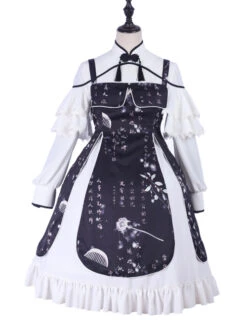 Chinese Style Black Printing Classic Lolita White Long Sleeve Dress Set -NAUS Lolita Shop 2 500x672 649