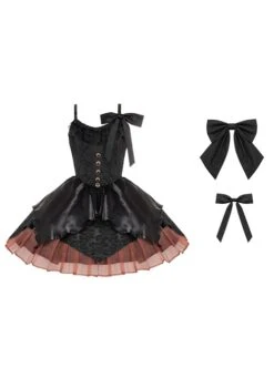 Dark Sweet Thin Waist Black Leather Hem Splice Jacquard Lace Gold Edge Buttons Gothic Lolita Sleeveless Dress -NAUS Lolita Shop 2 500x672 653