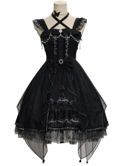 Night Elf Series JSK Black Lace Retro Elegant Gothic Lolita Sling Dress -NAUS Lolita Shop 2 500x672 658