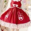 Bunny Jam Series Red Cute Polka-Dot Crinkled Hem Rabbit-Shaped Pocket Classic Lolita Princess Dress