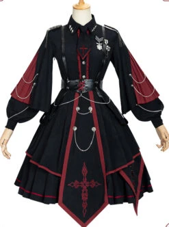 Sanctioner Series OP Dark Retro Military Style Gothic Lolita Long Sleeve Dress -NAUS Lolita Shop 2 500x672 665