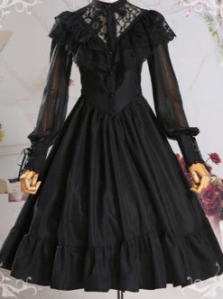 Pure Color Lace Gothic Lolita Long Sleeve Dress -NAUS Lolita Shop 2 500x672 667
