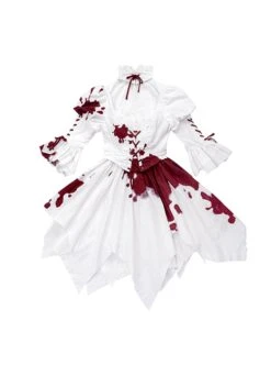 Romeo Series Lacing Stand Collar Chest Hollow Irregular Hem Bloody Gothic Lolita Mid-Sleeved Dress -NAUS Lolita Shop 2 500x672 684