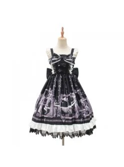 Lost Dreams Series JSK Bowknot Retro Printing Darkness Gothic Lolita Sling Dress -NAUS Lolita Shop 2 500x672 690