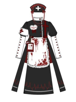 Scarlet Cross Series OP Long Style Blood Printing Halloween Nurse Gothic Lolita Long Sleeve Dress -NAUS Lolita Shop 2 500x672 701