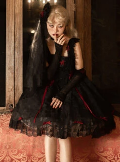 Floating Moon Dark Night Series JSK Dark Night Black Organza Gothic Lolita Sling Dress -NAUS Lolita Shop 2 500x672 706