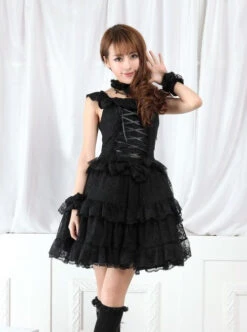 Red And Black Lace Gothic Lolita Sleeveless Dress -NAUS Lolita Shop 2 500x672 708