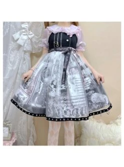 Little Tengu Series JSK Black Printing Tulle Hem Black Cute Punk Street Gothic Lolita Sling Dress -NAUS Lolita Shop 2 500x672 713