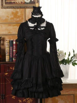 Black Long Sleeves Lace Gothic Lolita Dress -NAUS Lolita Shop 2 500x672 715