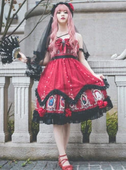 The Split Love Series Rose Gothic Lolita Red Sling Dress -NAUS Lolita Shop 2 500x672 718