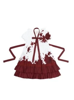 Romeo Series Doll Collar Puff Sleeve Bloody Gothic Lolita Short-Sleeved Dress -NAUS Lolita Shop 2 500x672 729