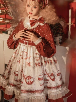 Sweet Tea Series OP Elegant Small High Waist Reflective Satin Sweet Lolita Long Sleeve Dress -NAUS Lolita Shop 2 500x672 73