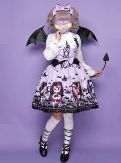 Halloween Dark Bat Coffin Printing Lace Gothic Lolita Sling Dress -NAUS Lolita Shop 2 500x672 76